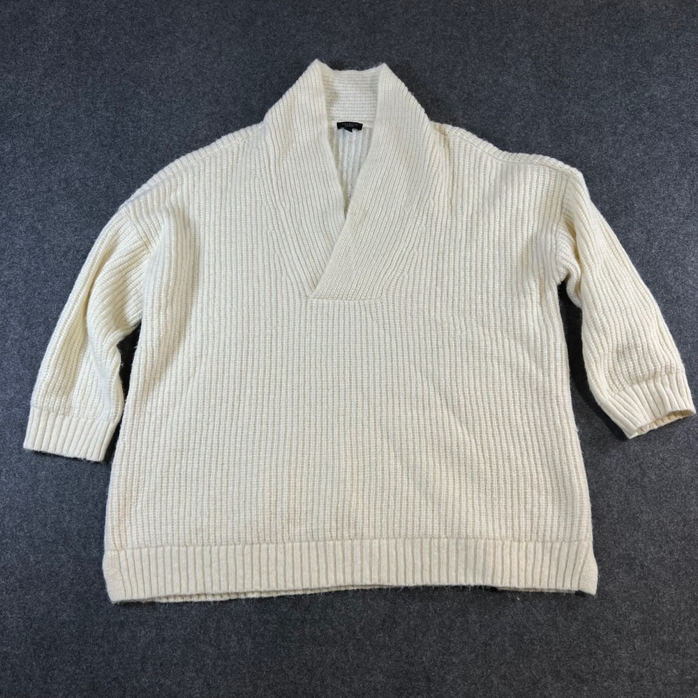 Talbots Plus Petite Ivory Ribbed Shawl Collar Sweater Wool Blend 2XP Cream